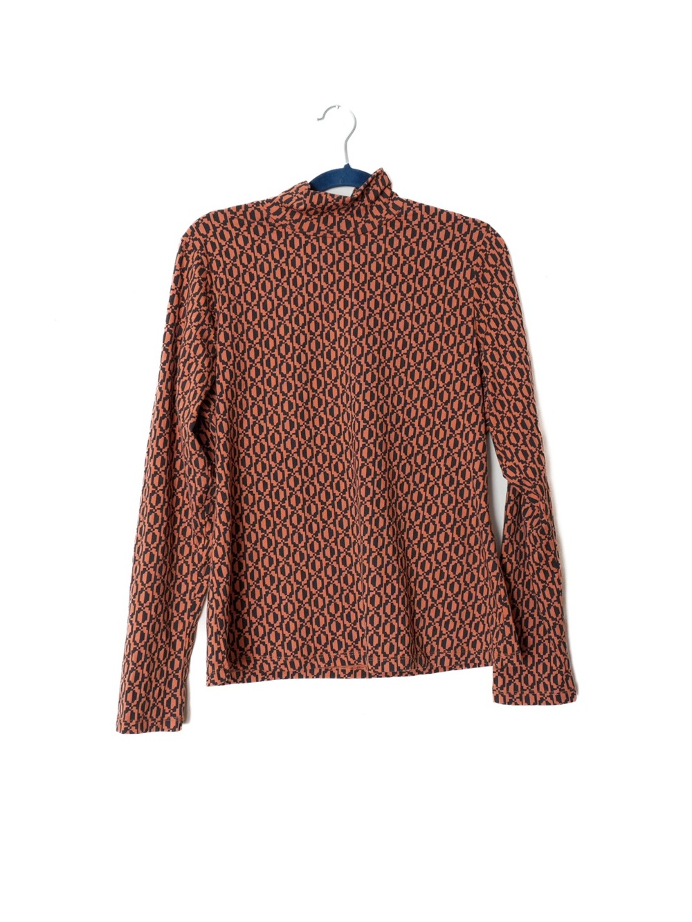 Maeve Black and Brown Motif Geometric Patterned Printed Mockneck Long Sleeve